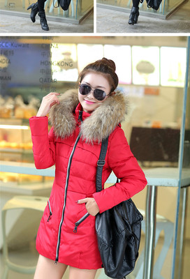 2014冬季新款潮韓版顯瘦奢華真貉子毛領外套加厚中長款羽絨服女-四季青服裝批發網